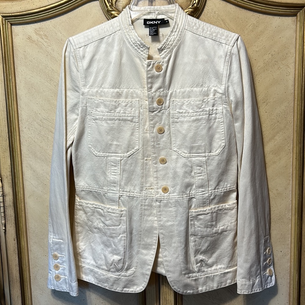 DKNY off White Cream Button Front Utility Jacket